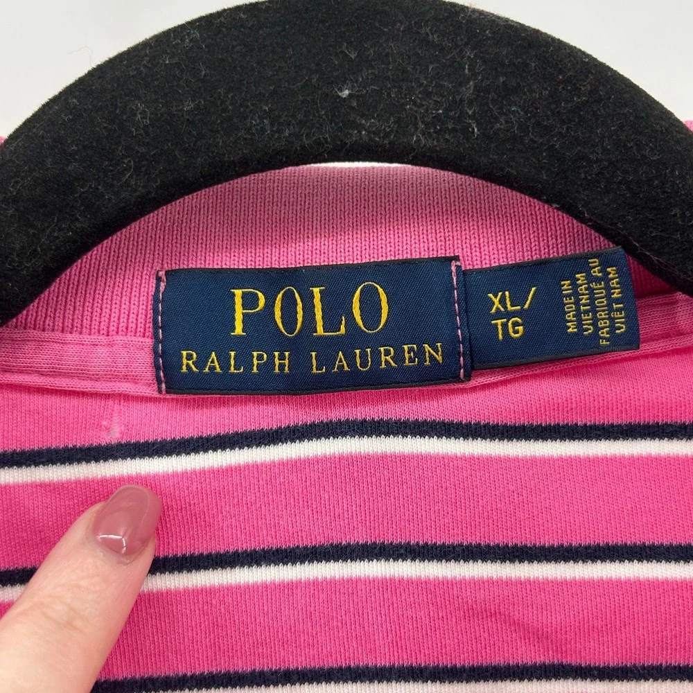 Polo Ralph Lauren Men XL Pink Striped Short Sleeve‎ Cotton Shirt Preppy Classic